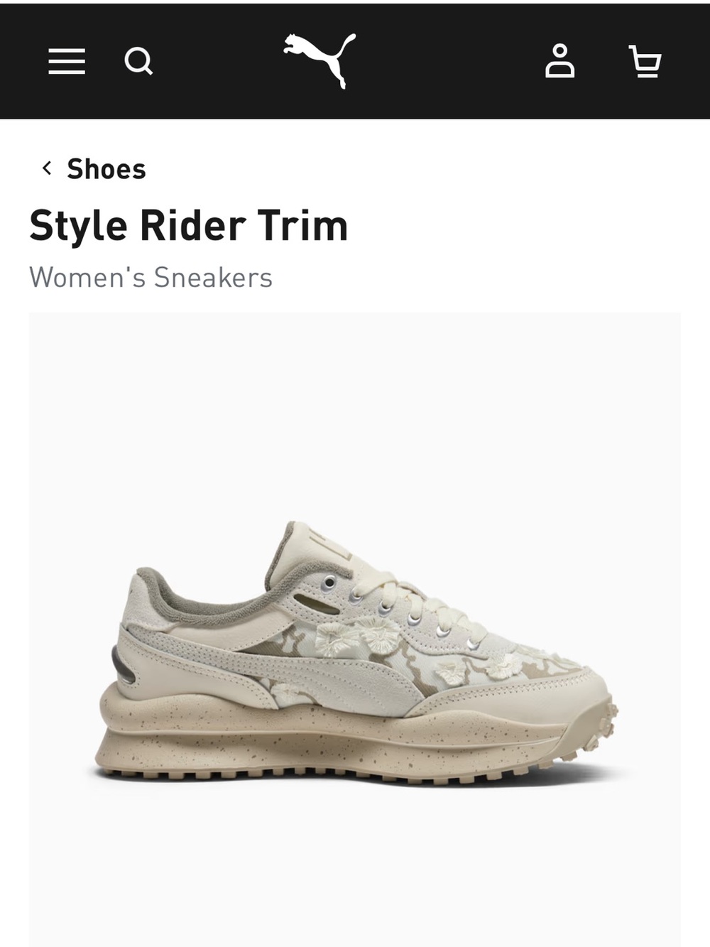 Puma Women's Cream/White Floral Embroidered Sneakers
